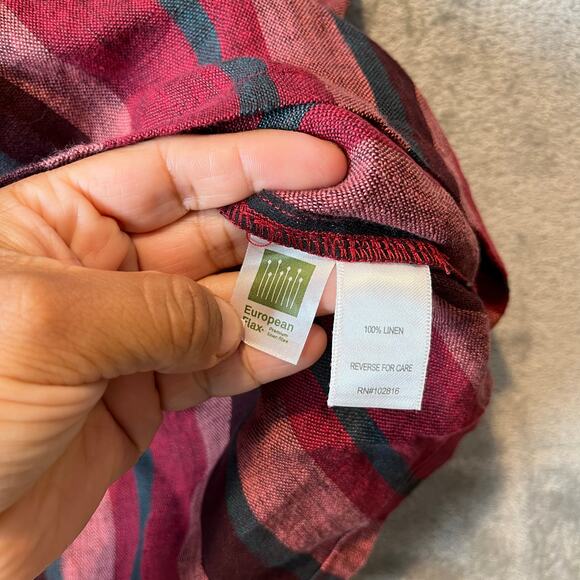 Garnet Hill Easy Linen Pull On Skirt Large Red Teal Striped EUROPEAN FLAX New - Picture 6 of 6